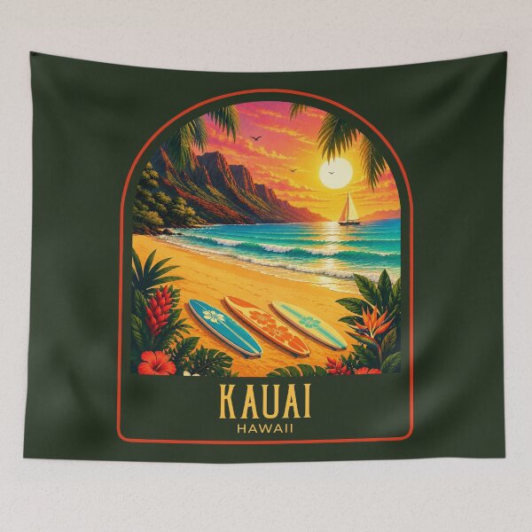 Item preview, Kauai Vintage Travel Illustration designed and sold by HomeLivingCo.