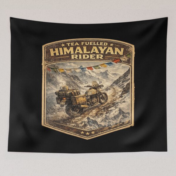 Item preview, Tea Fuelled Himalayan Rider Retro Motorcycle Shirt | Vintage Ladakh Adventure Bike Travel Design designed and sold by Globalcitytees.