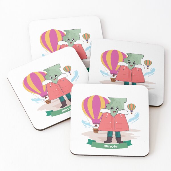 Item preview, Cute Illinois Map Character - Kawaii Prairie State City Art designed and sold by Travel.Art.