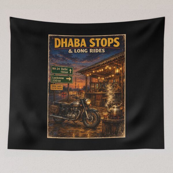Item preview, Dhaba Stops & Long Rides Retro Motorcycle Shirt | Indian Highway Chai Road Trip Vintage Biker Design designed and sold by Globalcitytees.