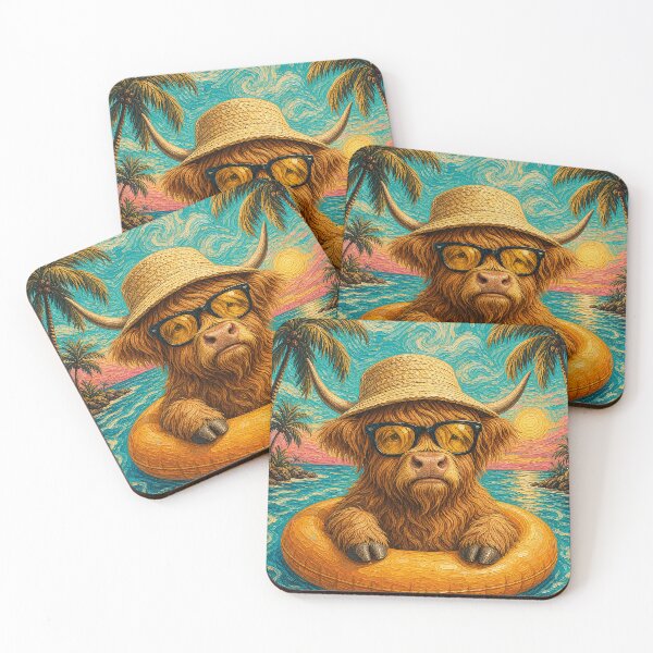 Item preview, Relaxed Highland Cow Summer Beach Vacation Art - Floating in Ocean designed and sold by merchxwear.