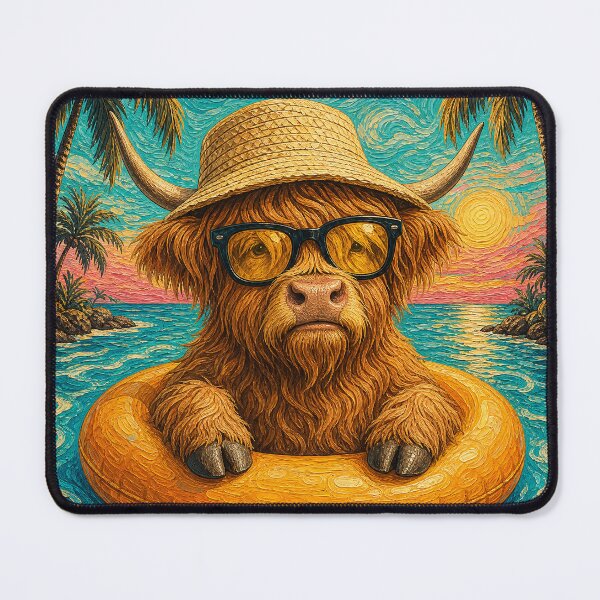 Item preview, Relaxed Highland Cow Summer Beach Vacation Art - Floating in Ocean designed and sold by merchxwear.