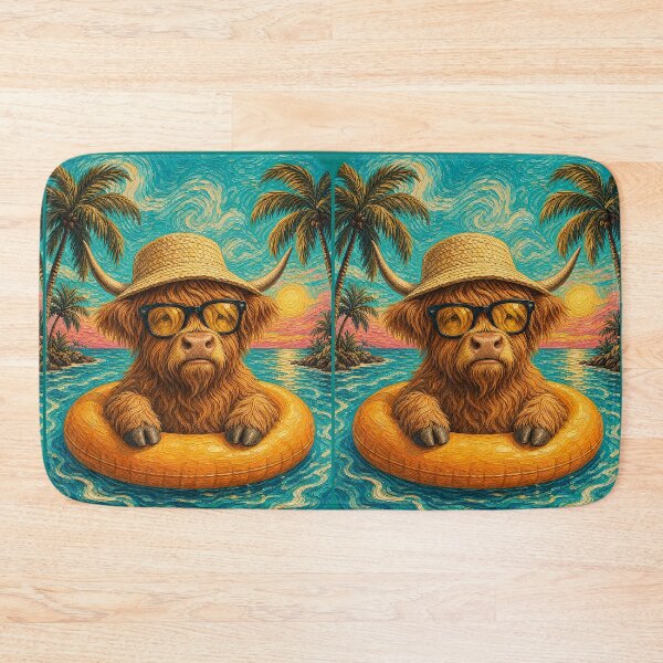 Item preview, Relaxed Highland Cow Summer Beach Vacation Art - Floating in Ocean designed and sold by merchxwear.