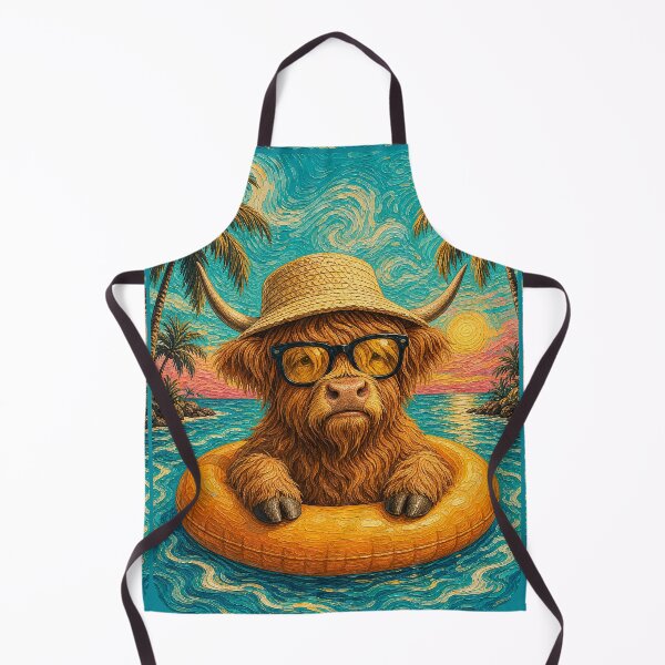 Item preview, Relaxed Highland Cow Summer Beach Vacation Art - Floating in Ocean designed and sold by merchxwear.