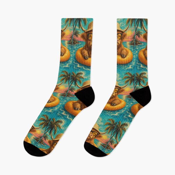 Item preview, Relaxed Highland Cow Summer Beach Vacation Art - Floating in Ocean designed and sold by merchxwear.