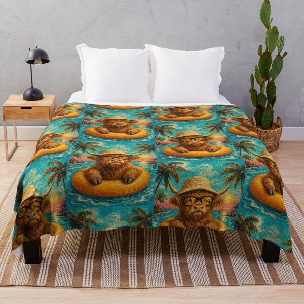 Item preview, Relaxed Highland Cow Summer Beach Vacation Art - Floating in Ocean designed and sold by merchxwear.