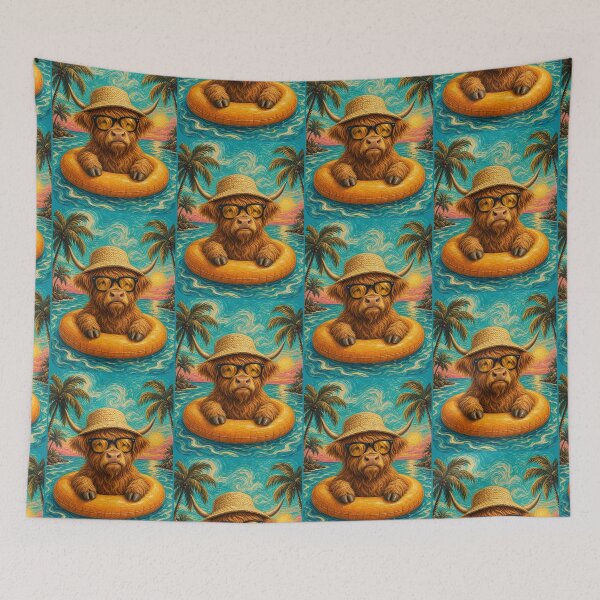 Item preview, Relaxed Highland Cow Summer Beach Vacation Art - Floating in Ocean designed and sold by merchxwear.