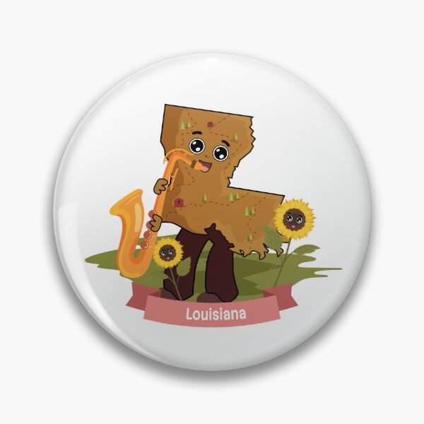 Item preview, Cute Louisiana Map Character - Kawaii Jazz Saxophone Music Art designed and sold by Travel.Art.