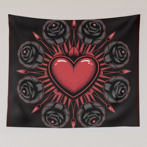 Item preview, A red heart surrounded by black roses. designed and sold by Lilashakti ⭐️ ⭐️ ⭐️ ⭐️ ⭐️.