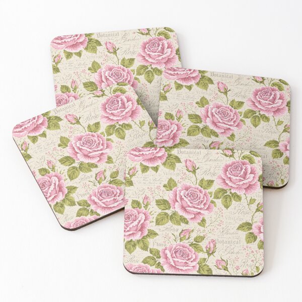 Item preview, Vintage Shabby Chic Pink Roses - Seamless Botanical Script Pattern designed and sold by FlatInkStudio.