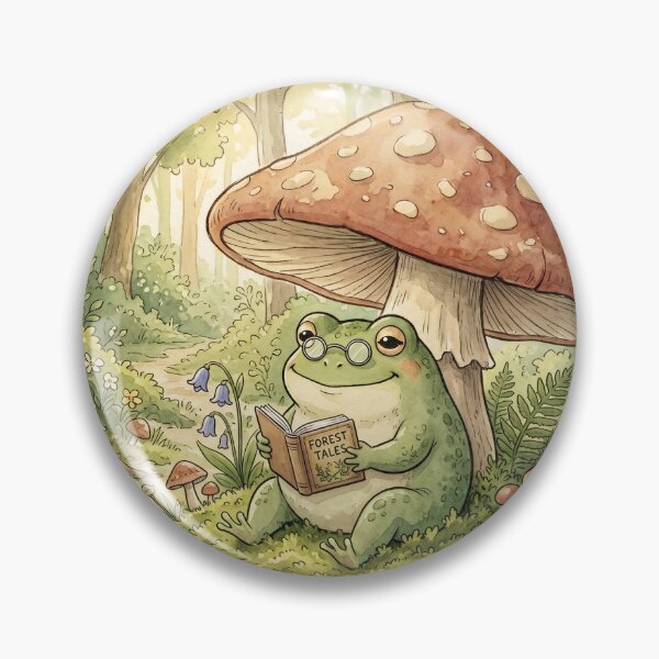 Item preview, Frog Reading Under Mushroom Art Print | Cottagecore Goblincore Cozy Forest Wall Art designed and sold by vaggleTown.