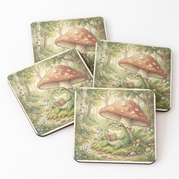 Item preview, Frog Reading Under Mushroom Art Print | Cottagecore Goblincore Cozy Forest Wall Art designed and sold by vaggleTown.