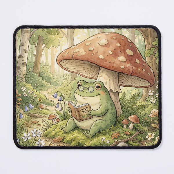 Item preview, Frog Reading Under Mushroom Art Print | Cottagecore Goblincore Cozy Forest Wall Art designed and sold by vaggleTown.