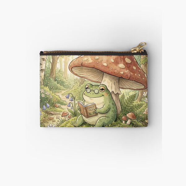 Item preview, Frog Reading Under Mushroom Art Print | Cottagecore Goblincore Cozy Forest Wall Art designed and sold by vaggleTown.