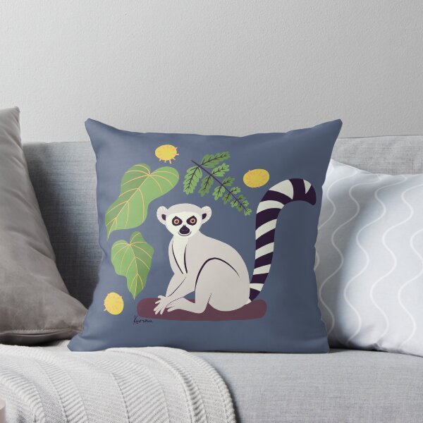 Item preview, Relaxing and exploring lemurs with flowers and fern leaves - blue designed and sold by KarunaDesigns.