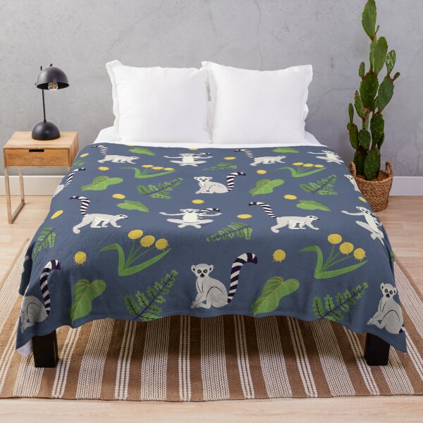 Item preview, Relaxing and exploring lemurs with flowers and fern leaves - blue designed and sold by KarunaDesigns.