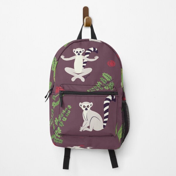 Item preview, Relaxing and exploring lemurs with flowers and fern leaves - maroon designed and sold by KarunaDesigns.