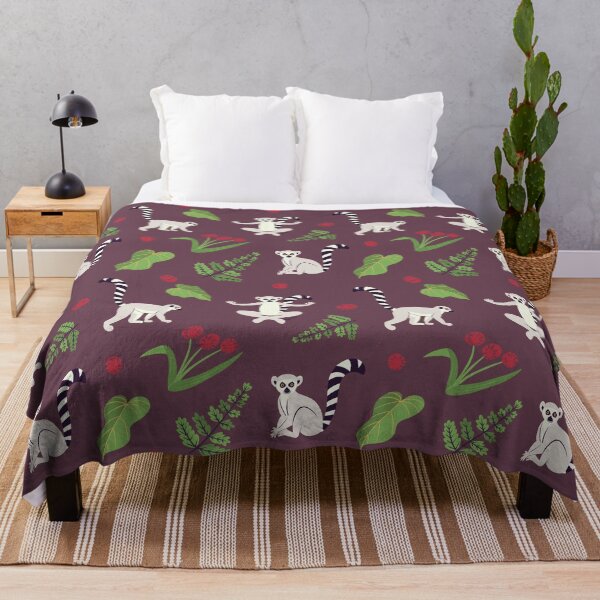 Item preview, Relaxing and exploring lemurs with flowers and fern leaves - maroon designed and sold by KarunaDesigns.