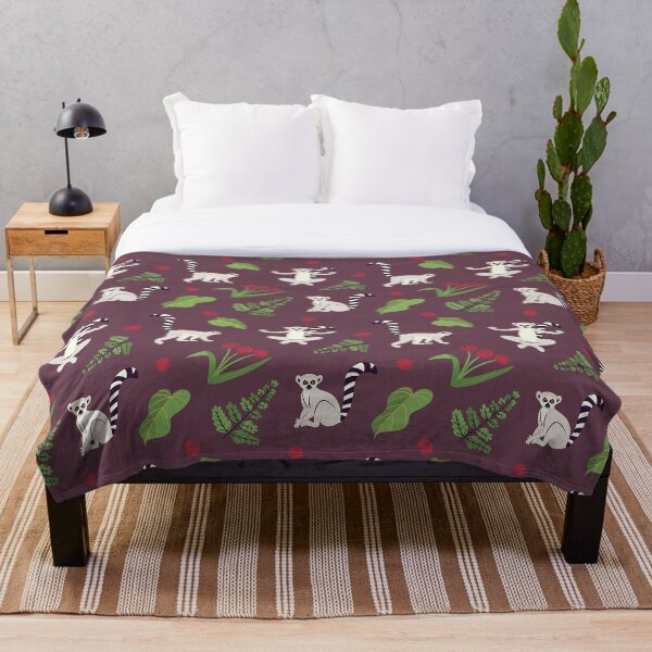 Item preview, Relaxing and exploring lemurs with flowers and fern leaves - maroon designed and sold by KarunaDesigns.