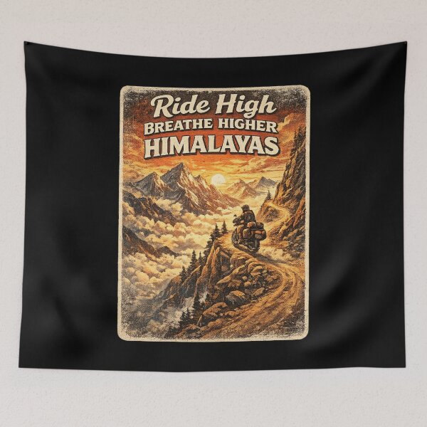Item preview, Ride High Breathe Higher Himalayas Retro Motorcycle Shirt | Vintage Himalayan Adventure Rider Design designed and sold by Globalcitytees.