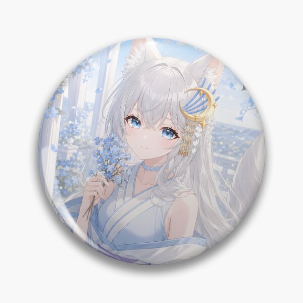 Item preview, Blue Blossom White Kitsune Anime Girl designed and sold by AmberMoonNotes.