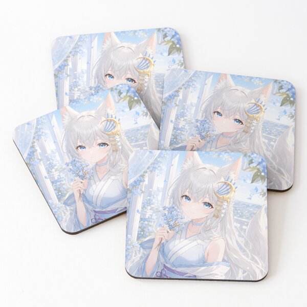 Item preview, Blue Blossom White Kitsune Anime Girl designed and sold by AmberMoonNotes.