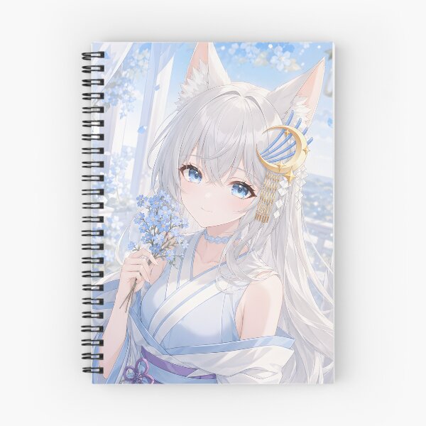 Item preview, Blue Blossom White Kitsune Anime Girl designed and sold by AmberMoonNotes.