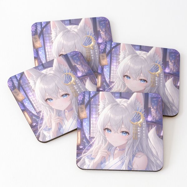 Item preview, Moonlit White Kitsune Anime Girl designed and sold by AmberMoonNotes.
