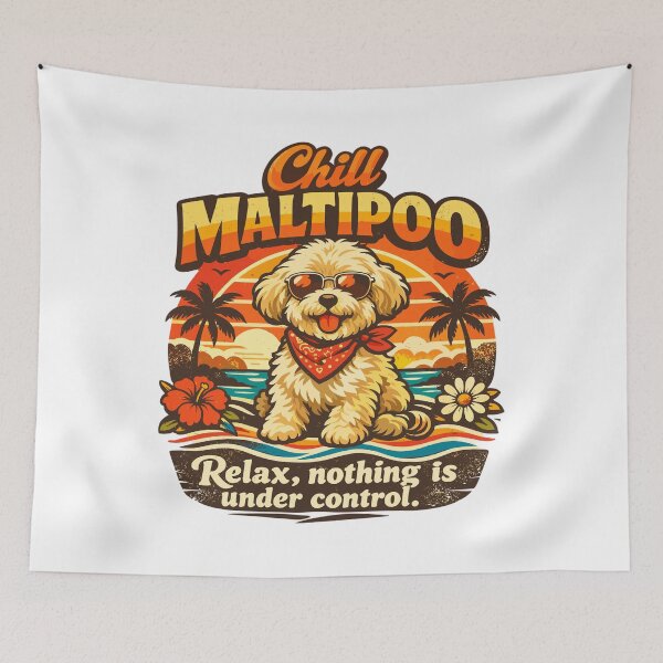 Item preview, Chill Maltipoo Retro 70s Dog Sunset designed and sold by Pineapple-Tree.