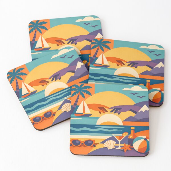 Item preview, Tropical Beach Collage with Sunset Hands and Yacht designed and sold by InkSmithery.