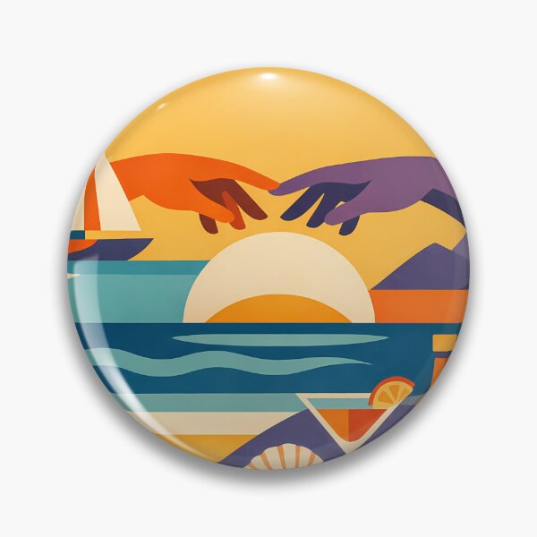 Item preview, Tropical Beach Collage with Sunset Hands and Yacht designed and sold by InkSmithery.
