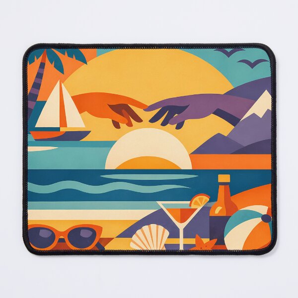Item preview, Tropical Beach Collage with Sunset Hands and Yacht designed and sold by InkSmithery.