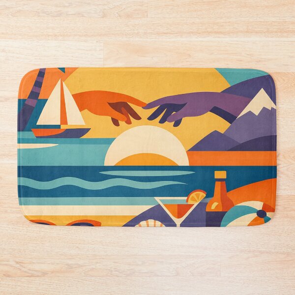 Item preview, Tropical Beach Collage with Sunset Hands and Yacht designed and sold by InkSmithery.