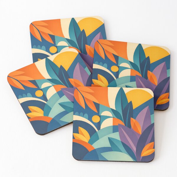 Item preview, Layered Abstract Botanical Leaves in Sunset Colours designed and sold by InkSmithery.
