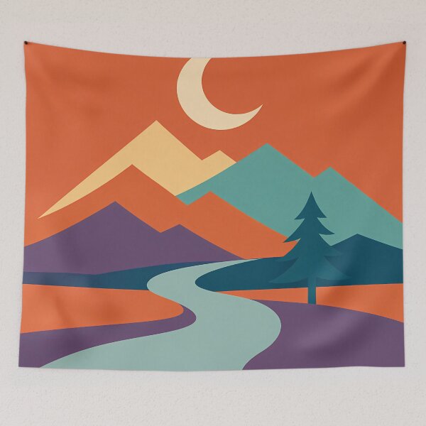 Item preview, Crescent Moon Over Geometric Mountains designed and sold by InkSmithery.
