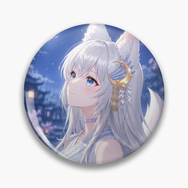 Item preview, Moonlit White Kitsune Anime Girl designed and sold by AmberMoonNotes.