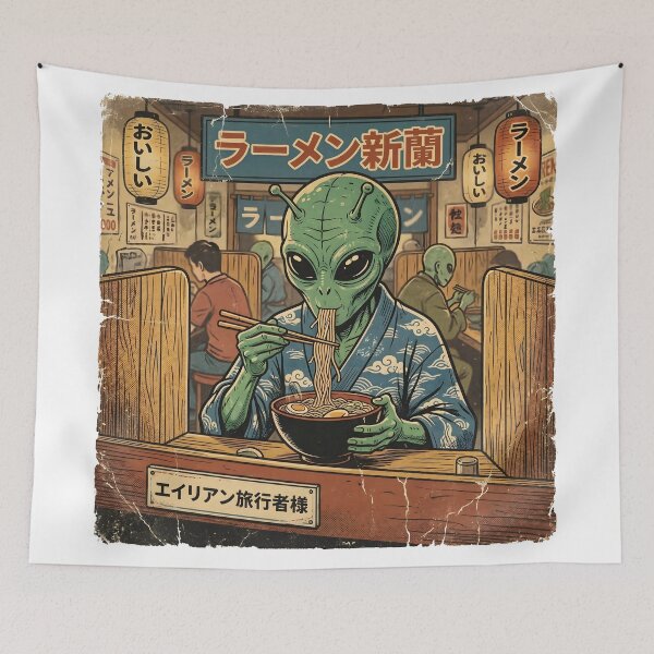 Item preview, Alien Earth Tour: Ramen Shop - Funny Japanese Food Art designed and sold by HornbillDesign.