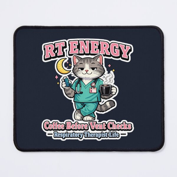 Item preview, RT Energy Cat Mascot – Funny Respiratory Therapist Coffee Night Shift Retro Sticker designed and sold by ClinicalHubs.