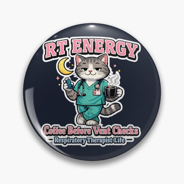 Item preview, RT Energy Cat Mascot – Funny Respiratory Therapist Coffee Night Shift Retro Sticker designed and sold by ClinicalHubs.