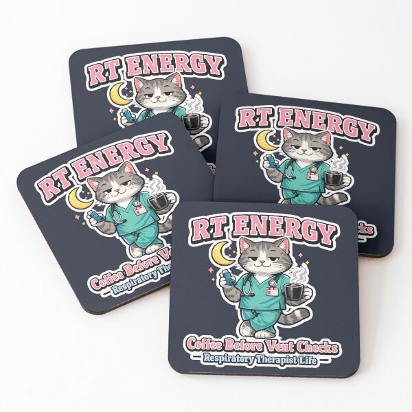 Item preview, RT Energy Cat Mascot – Funny Respiratory Therapist Coffee Night Shift Retro Sticker designed and sold by ClinicalHubs.
