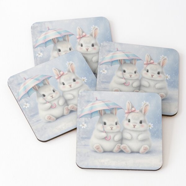 Item preview, Cute Baby Bunnies under Pastel Umbrella - Whimsical Rabbit Friends Art designed and sold by lovelistivkaa.
