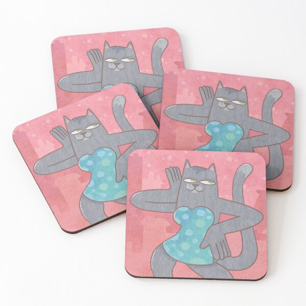 Item preview, Grey Cat Walking in Blue Polka Dot Dress designed and sold by tavillustration.