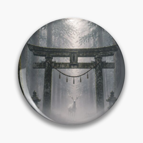 Item preview, White Deer Spirit Waits Beyond Ancient Mossy Torii Gate designed and sold by SILENT JAPAN.