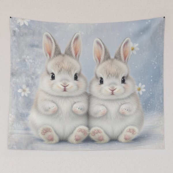 Item preview, Two Fluffy Baby Bunnies - Soft Pastel Whimsical Rabbit Friends designed and sold by lovelistivkaa.