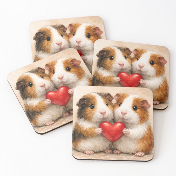 Item preview, Two Cute Guinea Pigs Holding a Red Heart - Watercolor Pet Art designed and sold by lovelistivkaa.