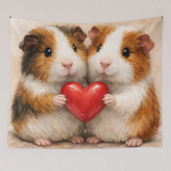 Item preview, Two Cute Guinea Pigs Holding a Red Heart - Watercolor Pet Art designed and sold by lovelistivkaa.