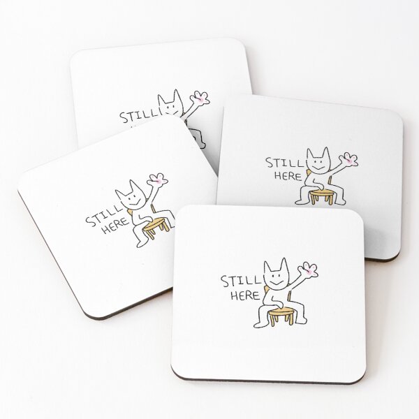 Item preview, Still Here Cat Sticker – Funny Minimal Cat Doodle, Relatable Waiting Mood Illustration designed and sold by lazydayz16.