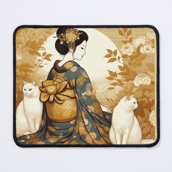 Item preview, Golden Serenity: Elegant Japanese Geisha with Cats designed and sold by Soluna Studio.