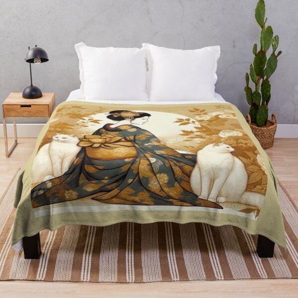 Item preview, Golden Serenity: Elegant Japanese Geisha with Cats designed and sold by Soluna Studio.