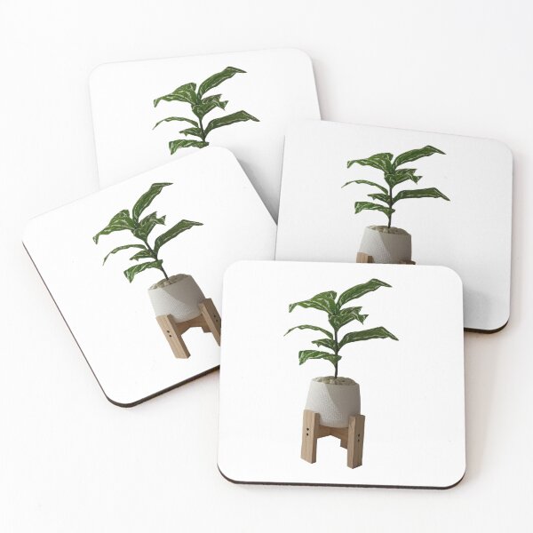 Item preview, Isolated green houseplant in a textured white ceramic pot on a wooden tripod stand, perfect home decoration element on a solid white background. designed and sold by pipikijung.
